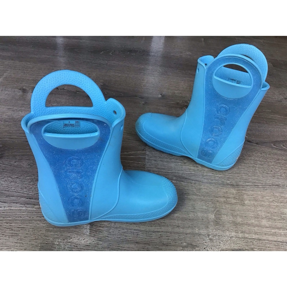 Crocs Youth Girls Handle It Size 3 J3 Rain Boots Blue Glitter 211272 - Picture 5 of 11